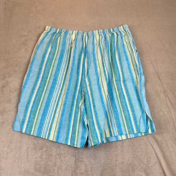 Erika Womens Linen Blend Short Size 3X Blue Striped Drawstring Casual Summer - Picture 11 of 11